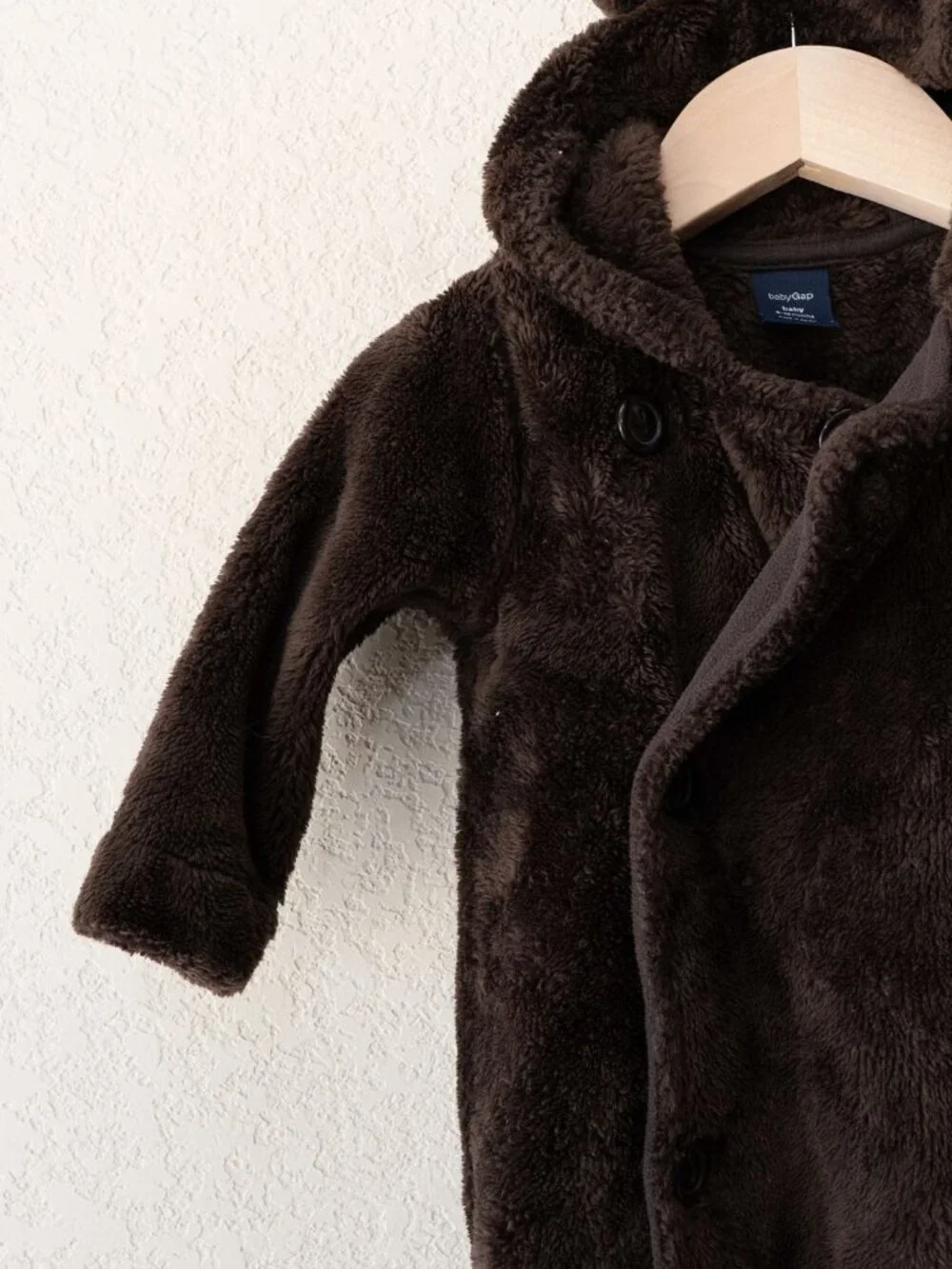 Baby Gap Bunting 6-12 Months Brown Bear Fleece Hooded Footed One Piece Suit